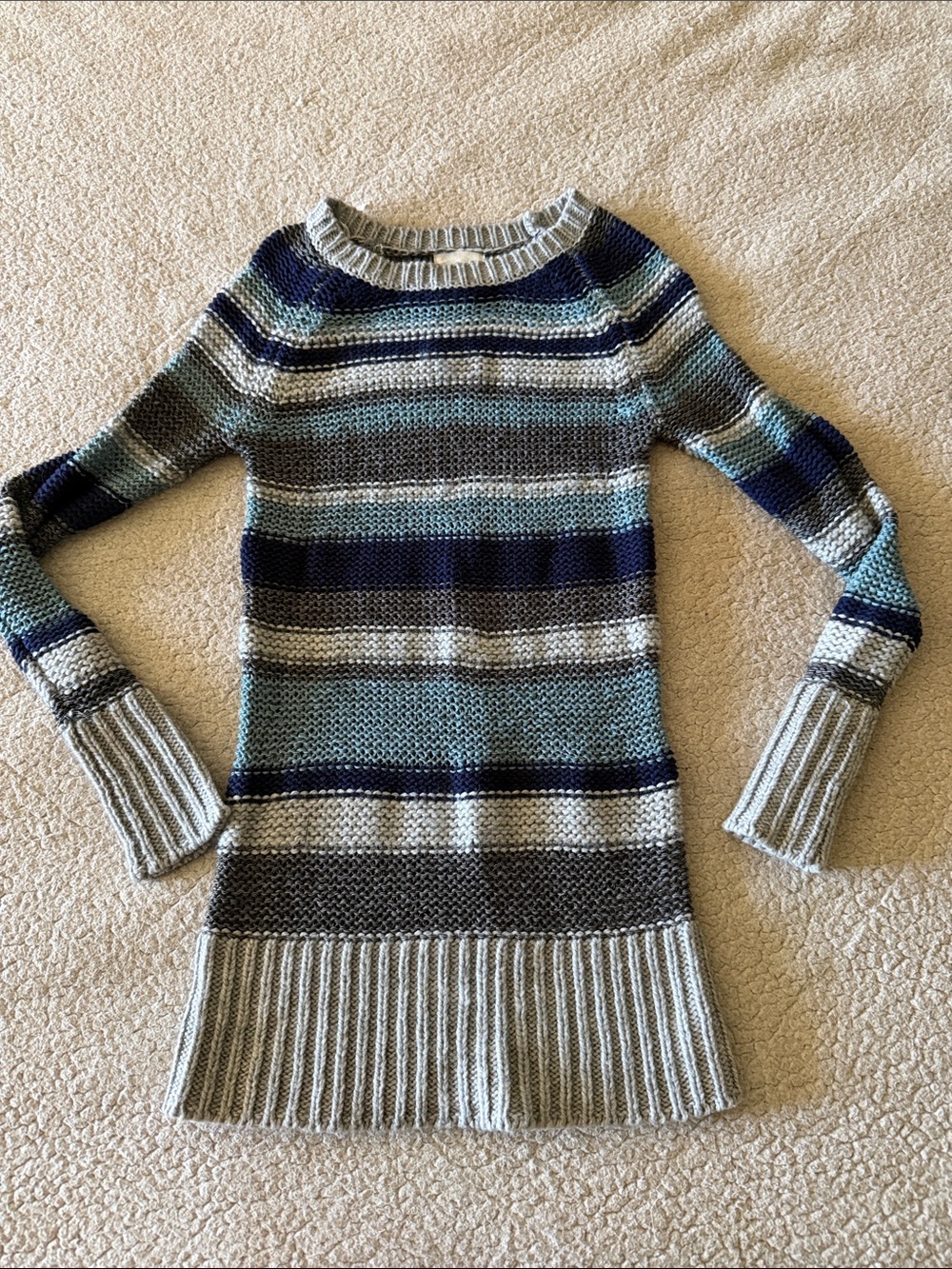 Between Me & You Striped Crewneck Sweater in Gray and Blue XS